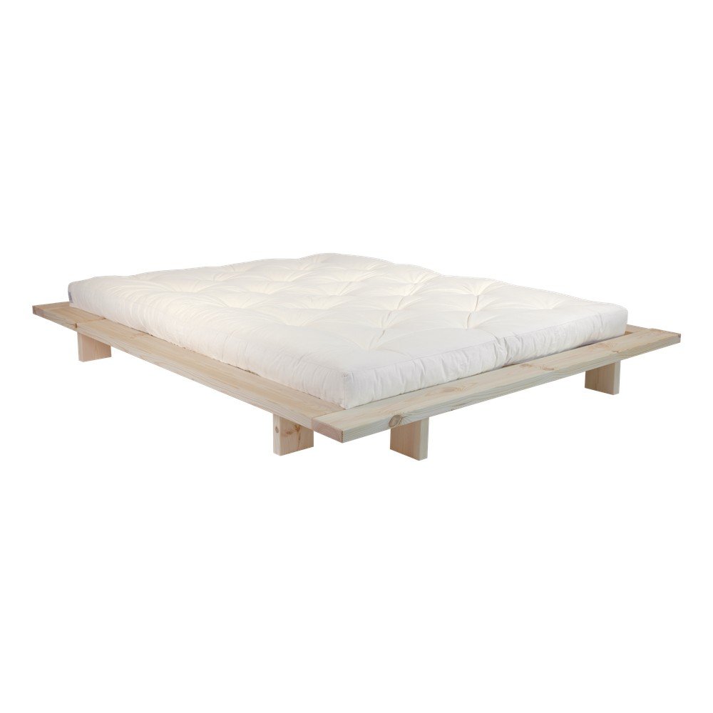 Dvoulůžková postel z borovicového dřeva s matrací Karup Design Japan Comfort Mat Raw/Natural, 140 x 200 cm v:1309166