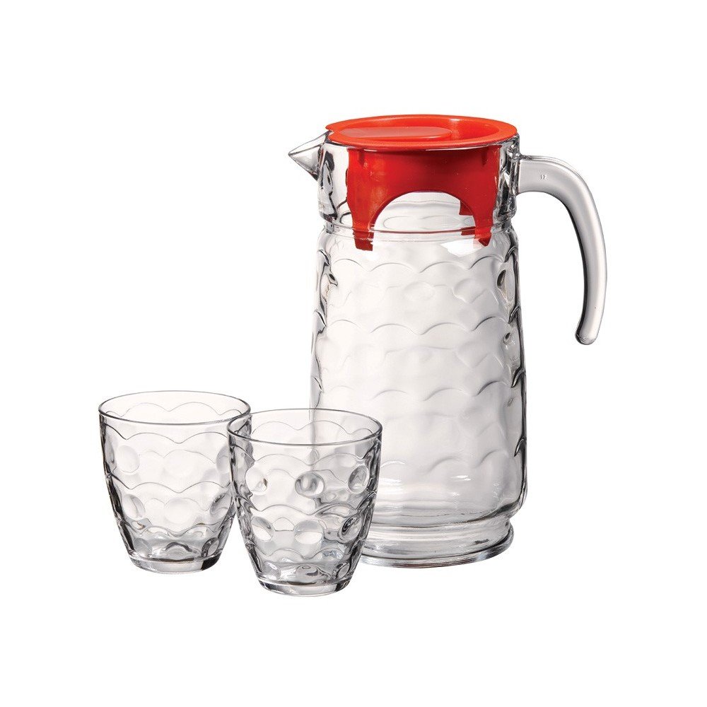 Set skleněné karafy s červeným víkem a 6 sklenic Paşabahçe Party v:861480