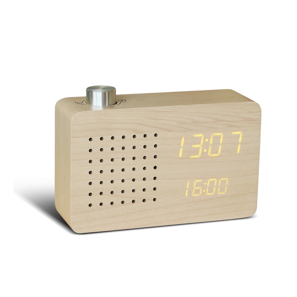 Béžový budík se žlutým LED displejem a rádiem Gingko Radio Click Clock v:713796