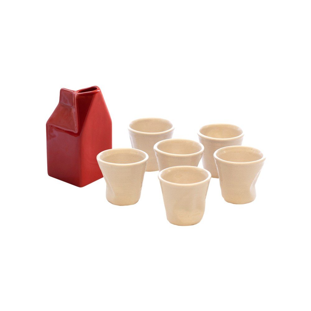 Červeno-bílý set mléčenky a 6 šálků na espresso Kaleidos Milk v:932912