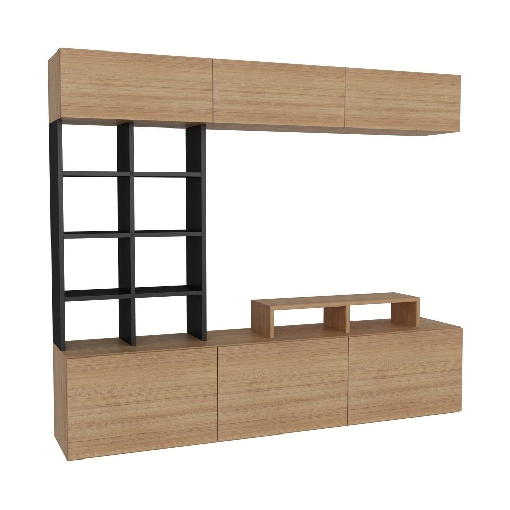 TV stěna v týkovém dekoru s černým detailem Mobito Design Sasa v:795652