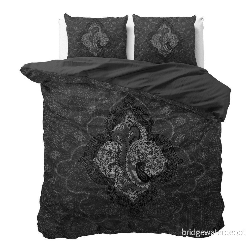 Tmavě šedé povlečení z mikroperkálu na dvoulůžko Sleeptime Modern Paisley, 240 x 220 cm v:938574