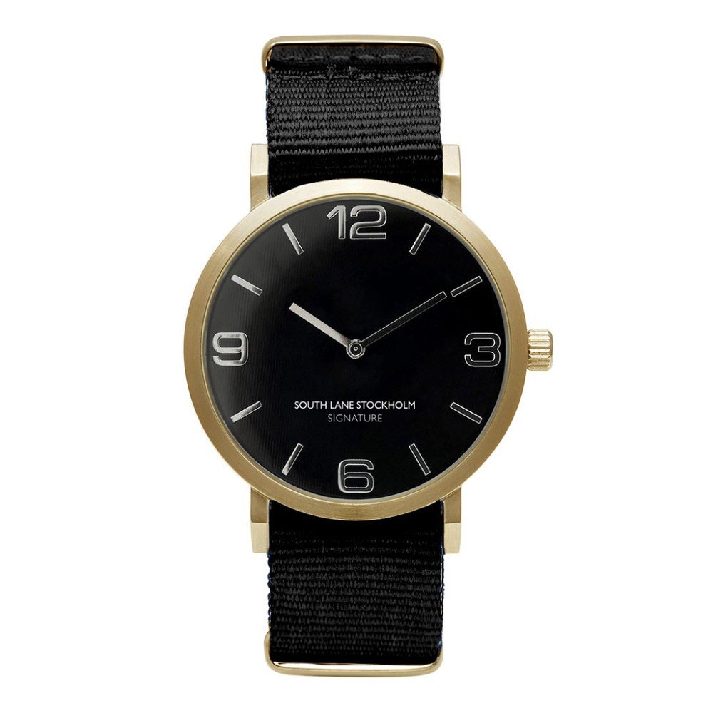 Unisex hodinky s černým řemínkem South Lane Stockholm Signature Black Gold Big v:872766
