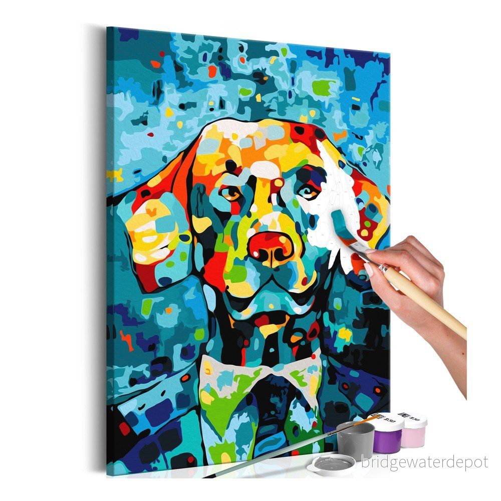 DIY set na tvorbu vlastního obrazu na plátně Artgeist Colorful Dog, 40 x 60 cm v:1079214