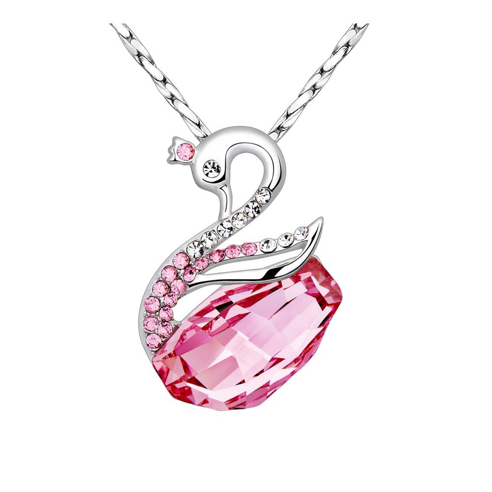 Náhrdelník s růžovými krystaly Swarovski Elements Crystals Swan v:1197782