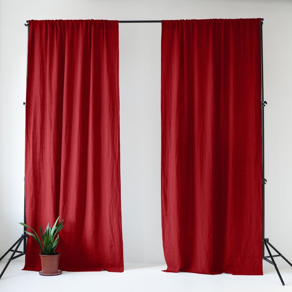Červený lněný závěs 140×330 cm Lava Falls – Linen Tales v:1795706
