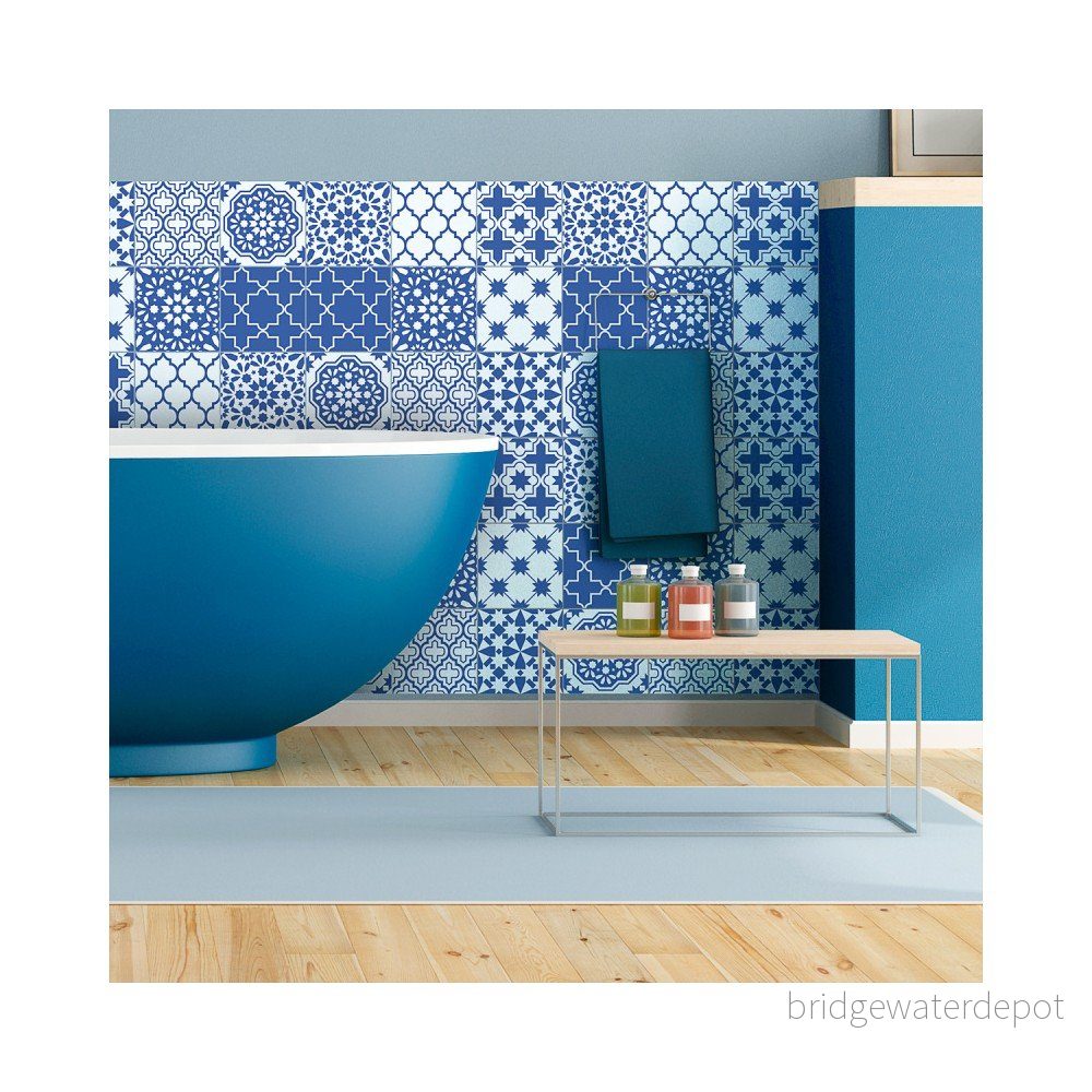 Sada 9 nástěnných samolepek Ambiance Wall Decals Blue Santorini Tiles, 20 x 20 cm v:1204554