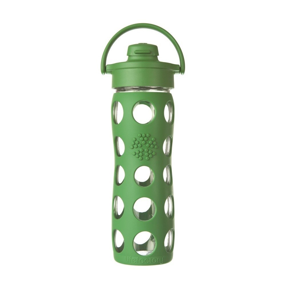 Skleněná lahev na vodu se silikonovým chráničem Lifefactory Flip Grass, 475 ml v:877052