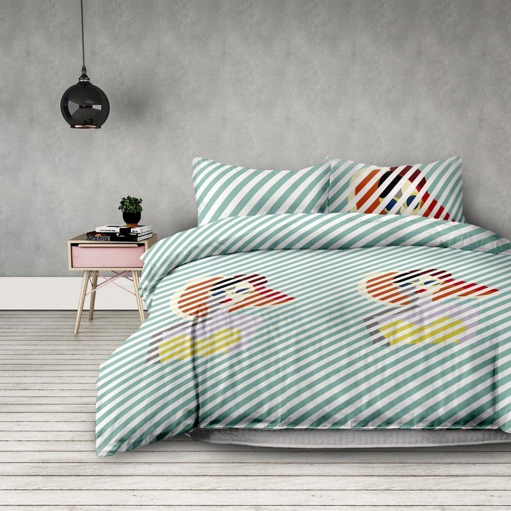 Sada pruhovaného povlaku na peřinu a dvou povlaků na polštář z mikrovlákna AmeliaHome Retro Girl, 200 x 220 cm v:1190276