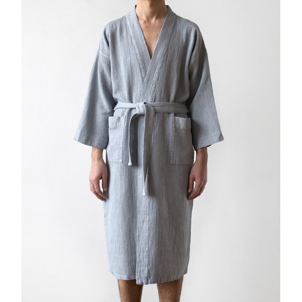 Unisex světle šedý župan z bavlny a lnu Linen Tales, vel. S v:1370319