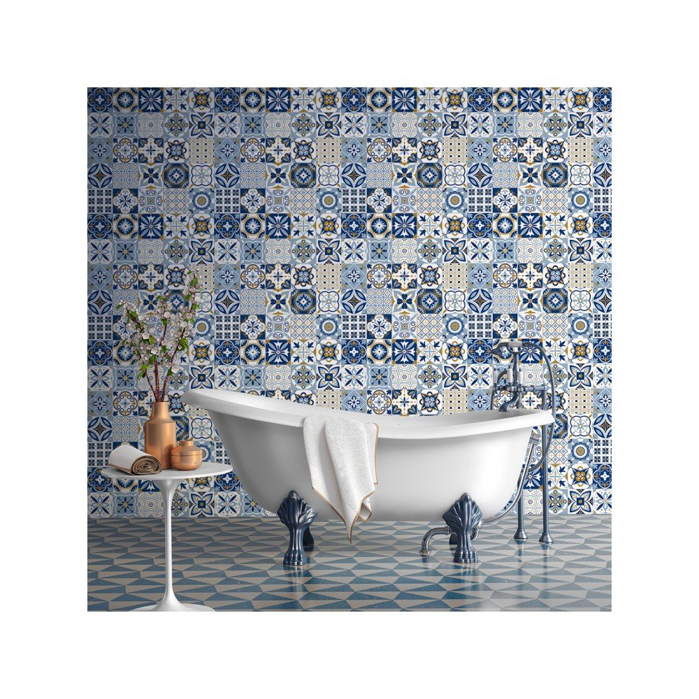 Sada 60 nástěnných samolepek Ambiance Azulejos Nelia, 10 x 10 cm v:1139618