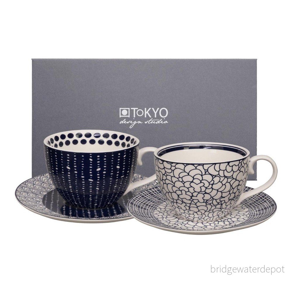 Sada 2 hrnků s podšálkem Tokyo Design Studio Cappuccino Leaf/Pebble v:748294