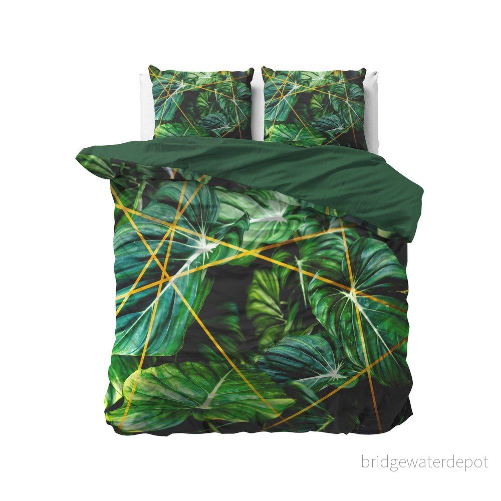 Povlečení na dvoulůžko z bavlněného saténu DH Botanical Dreams Nature Vibes Green, 200 x 200 cm v:1329992