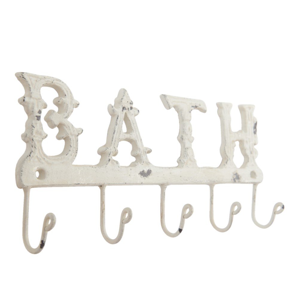 Bílý nástěnný věšák s háčky Clayre & Eef Bath v:1240080