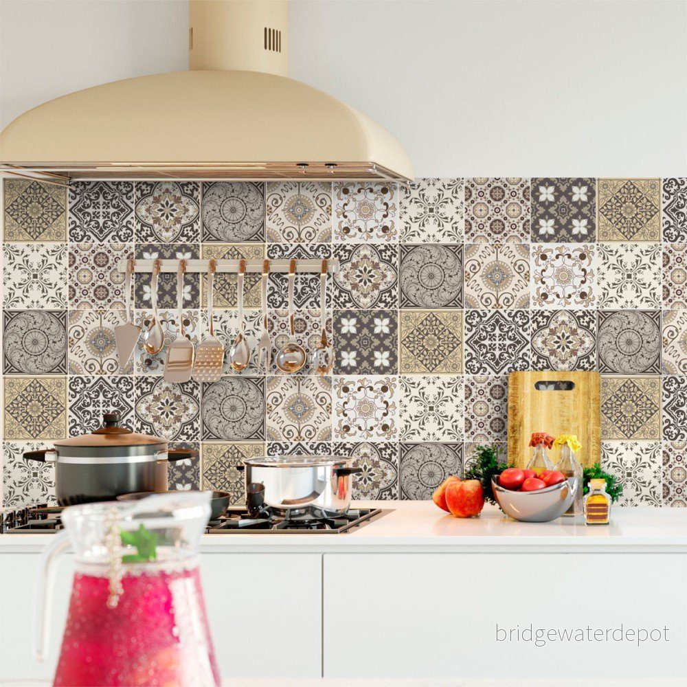 Sada 9 nástěnných samolepek Ambiance Cement Tiles Ancona, 10 x 10 cm v:924612