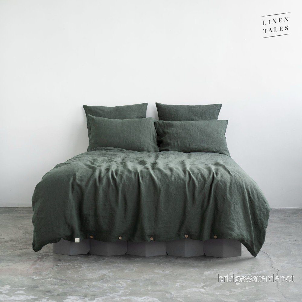 Tmavě zelený lněný povlak na peřinu na jednolůžko/prodloužený 140x220 cm Forest Green – Linen Tales v:1452870