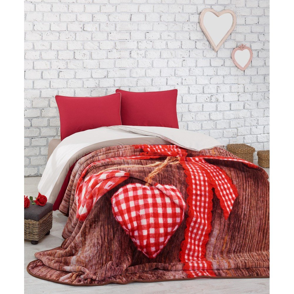Červený přehoz na dvoulůžko přes postel Lovebox, 240 x 220 cm v:913320