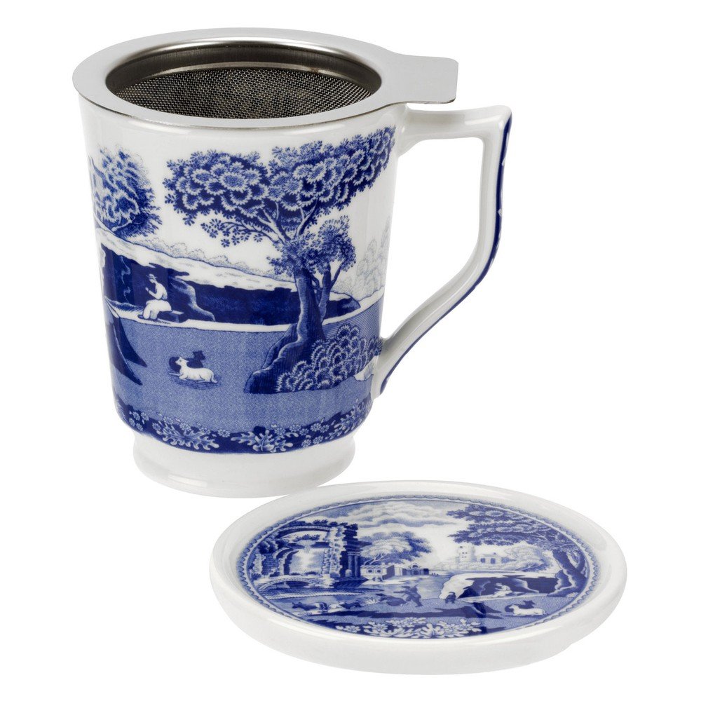 Bílomodrý porcelánový hrneček se sítkem Spode Blue Italian, 350 ml v:1206804