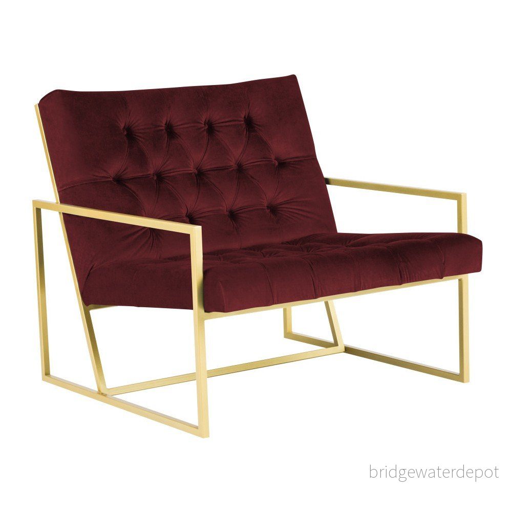 Vínově červené křeslo s konstrukcí ve zlaté barvě Mazzini Sofas Bono v:984036