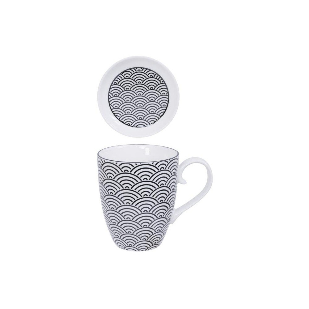 Černo-bílý hrnek s talířkem Tokyo Design Studio Nippon Wave, 380 ml v:1238364