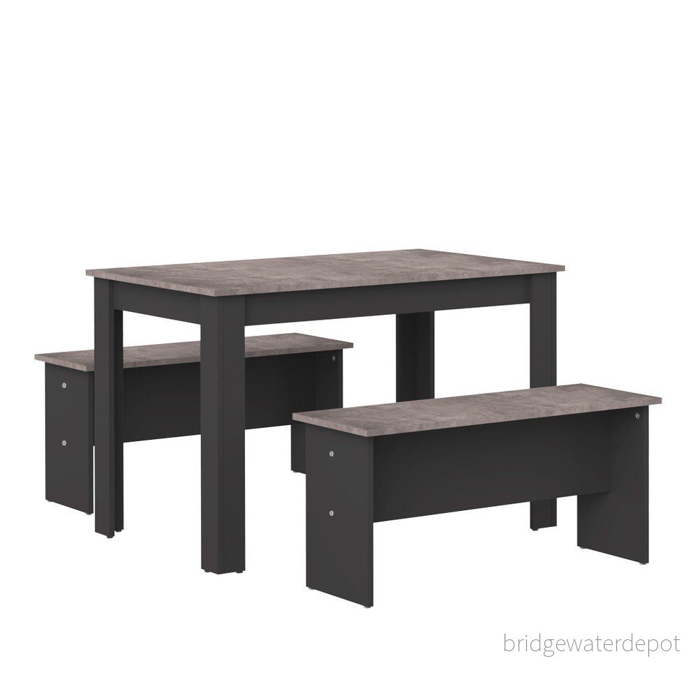 Set černého jídelního stolu a 2 lavic s deskou v dekoru betonu TemaHome Nice v:1136124