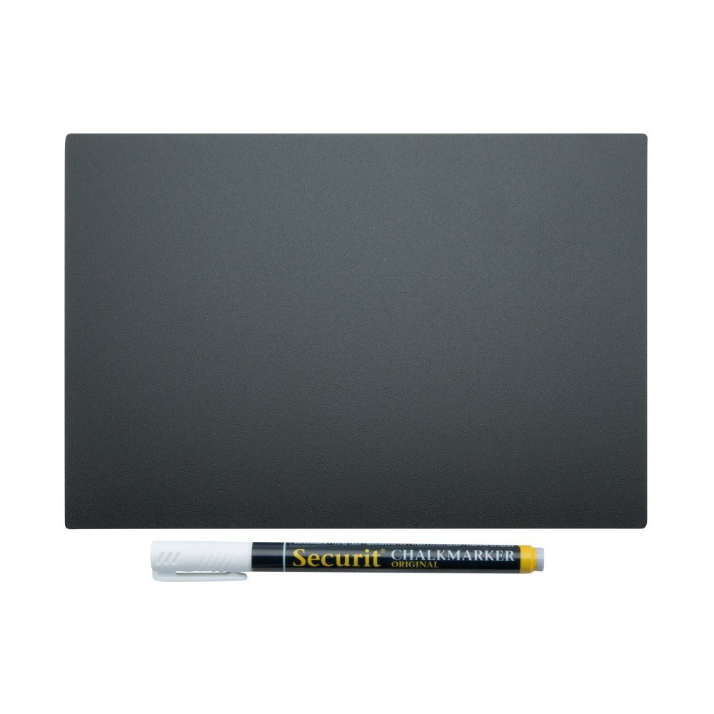 Set černé plastové tabule a křídového popisovače na vodní bázi Securit® Chalkboard Tags A8 v:1108782