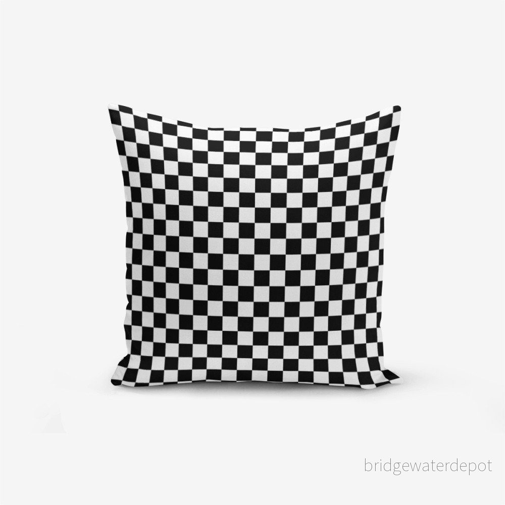 Černo-bílý povlak na polštář s příměsí bavlny Minimalist Cushion Covers Black White Ekose, 45 x 45 cm v:1166426