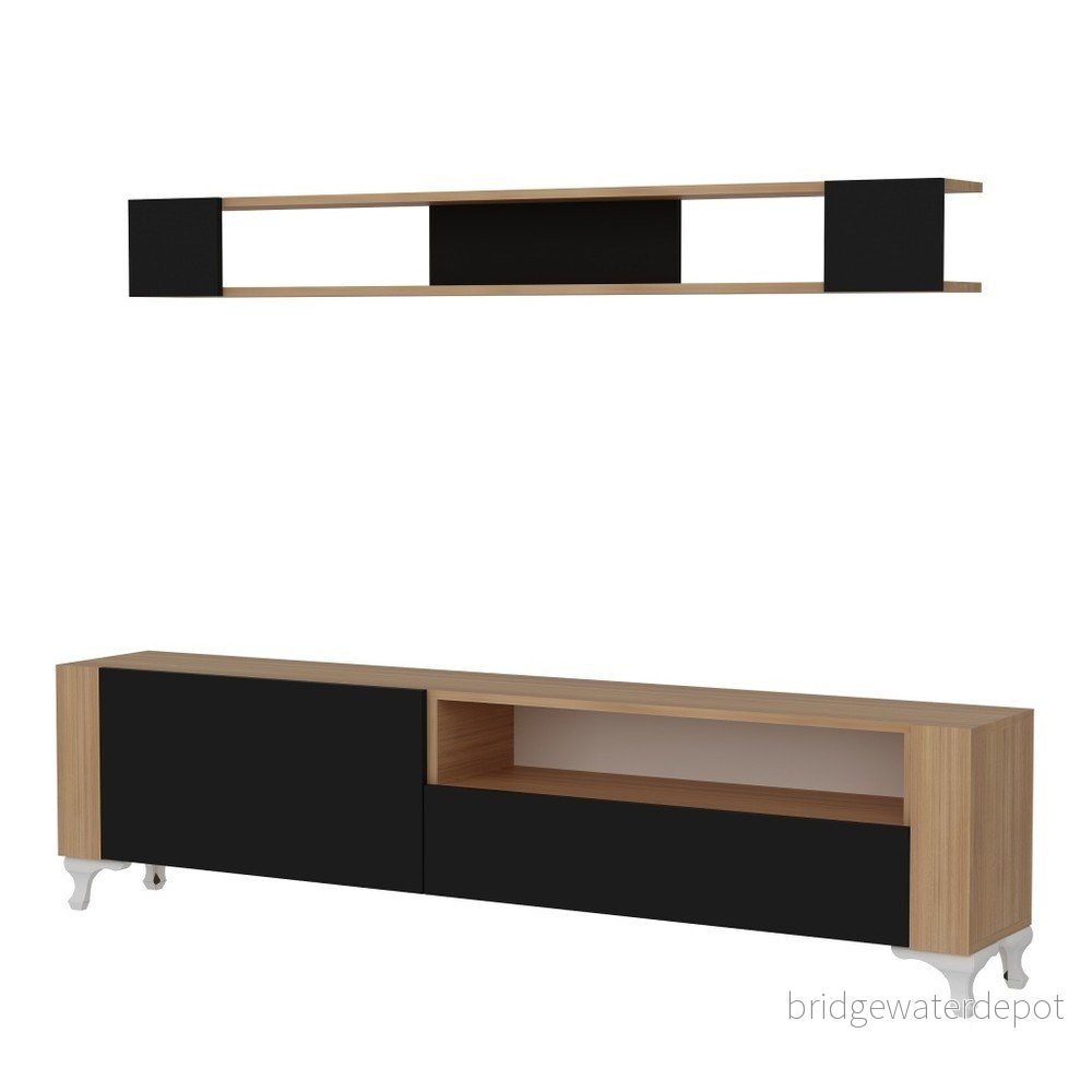 TV stěna v týkovém dekoru s černým detailem Mobito Design Sis v:795660