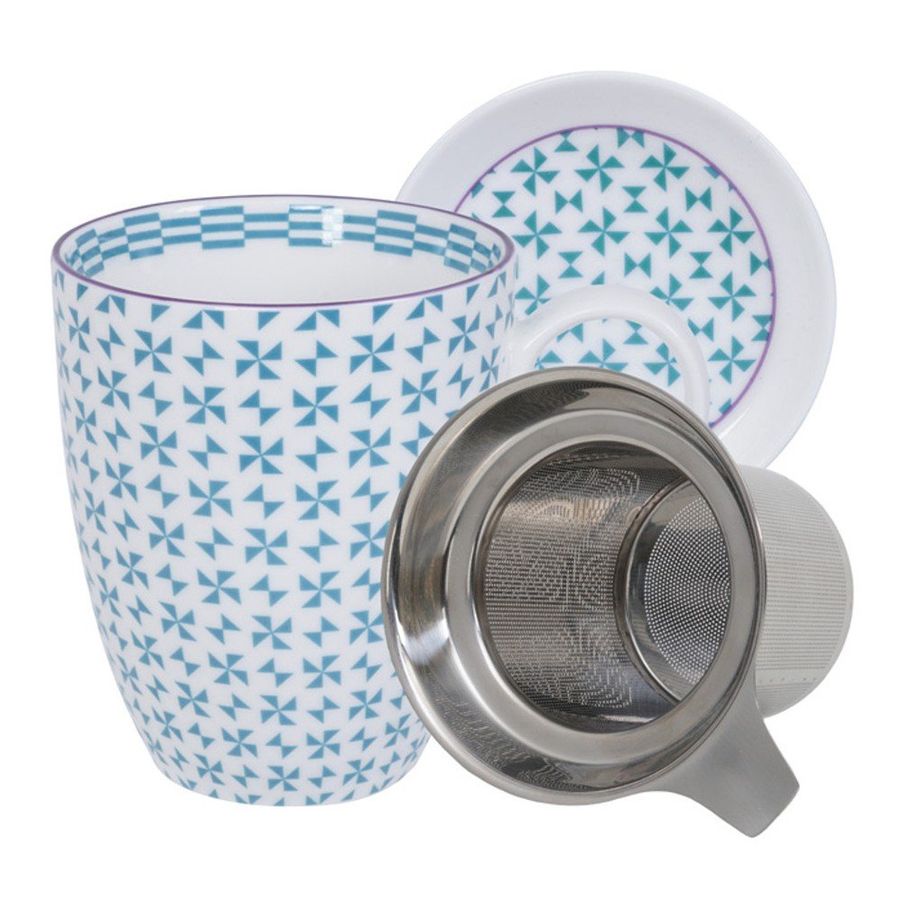 Modro-bílý hrnek s podšálkem a čajovým sítkem Tokyo Design Studio Geo Eclectic, 380 ml v:932766