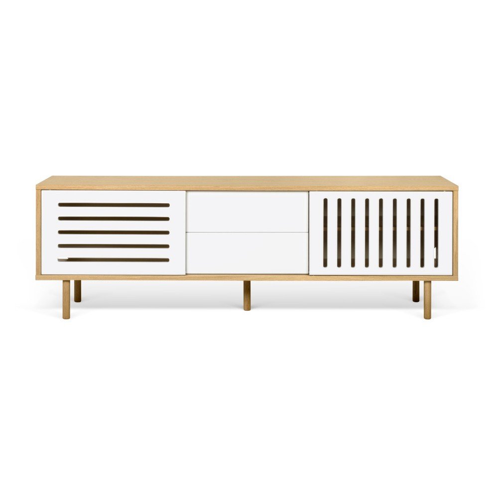 TV komoda v dekoru dubového dřeva s bílými detaily TemaHome Dann Stripes, délka 201 cm v:880190