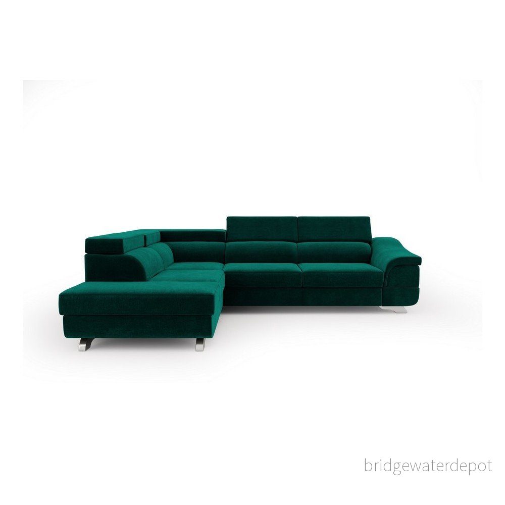 Lahvově zelená rozkládací rohová pohovka se sametovým potahem Windsor & Co Sofas Apollon, levý roh v:1299540