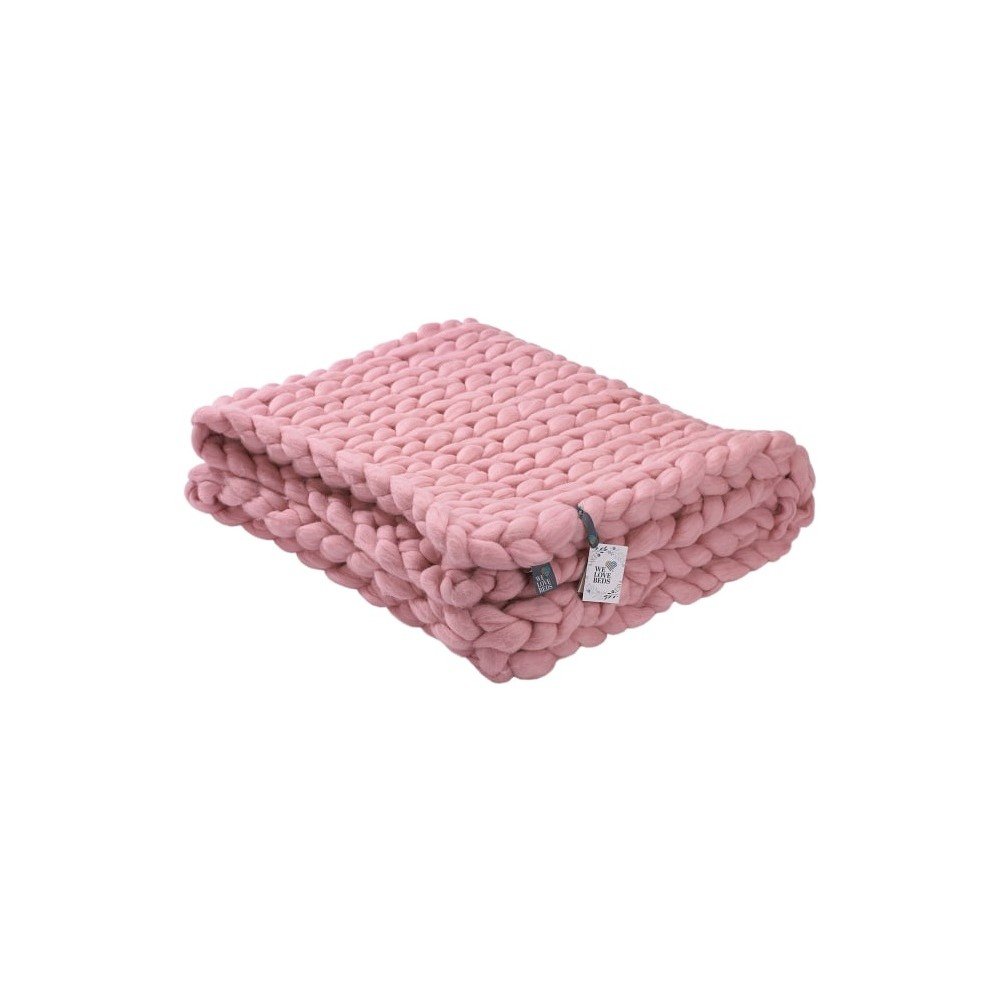 Růžový ručně pletený pléd z merino vlny WeLoveBeds, 180 x 140 cm v:1157400