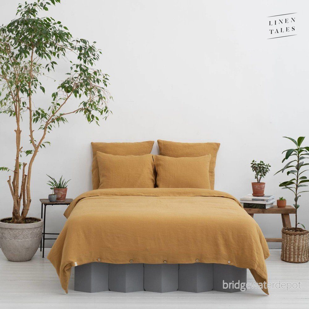 Žlutý povlak na peřinu na jednolůžko/prodloužený z konopného vlákna 140x220 cm – Linen Tales v:1452940