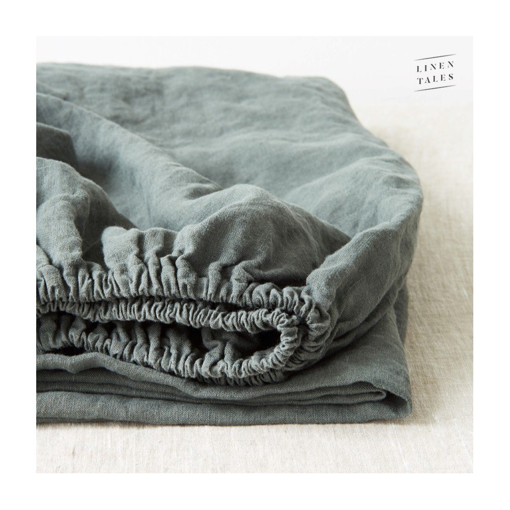 Tmavě zelené napínací lněné prostěradlo 90x200 cm Forest Green – Linen Tales v:1453262