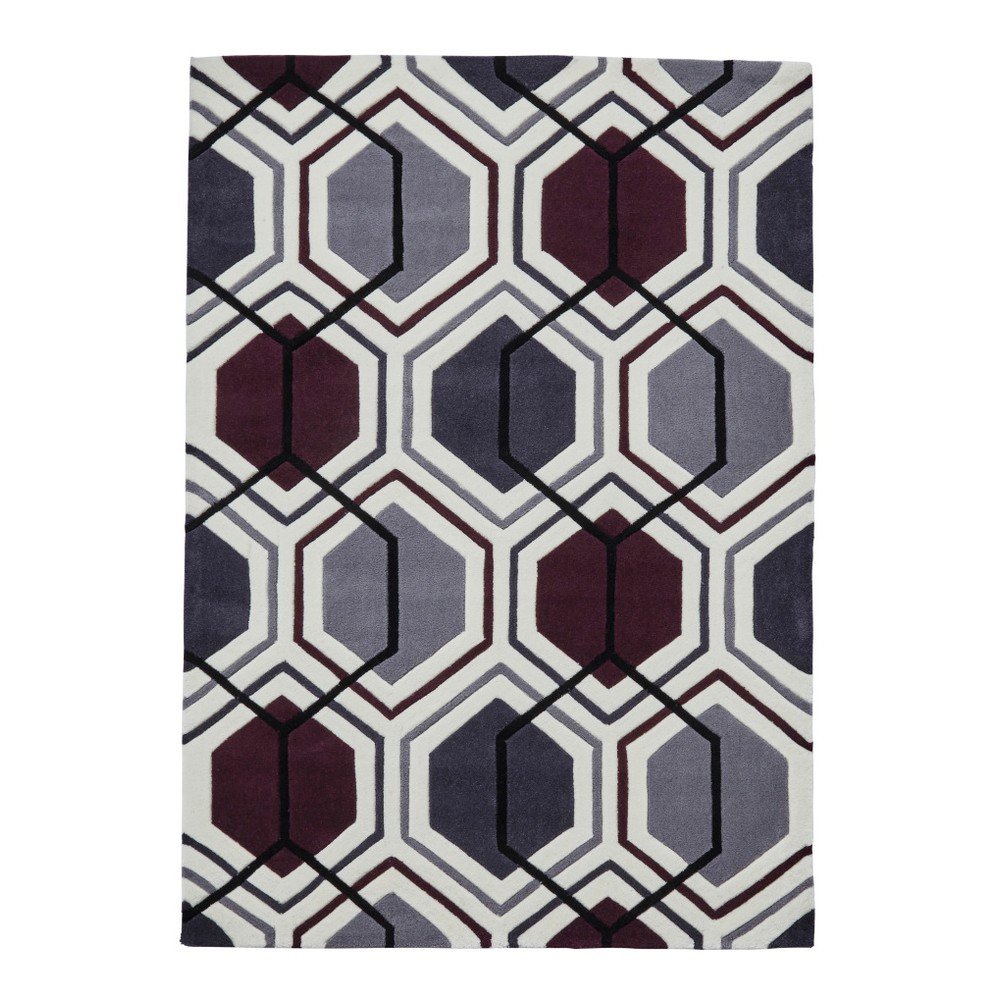 Šedo-fialový ručně tuftovaný koberec Think Rugs Hong Kong Hexagon Cream Dark & Purple, 150 x 230 cm v:1172498