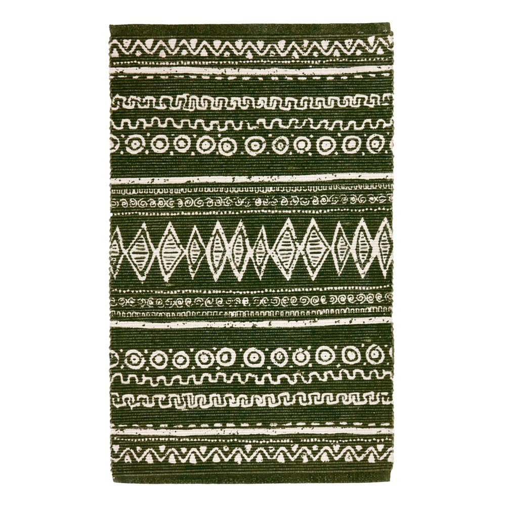 Zeleno-bílý bavlněný koberec Webtappeti Ethnic, 55 x 140 cm v:1440939
