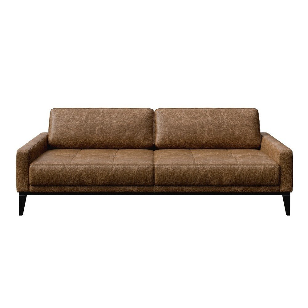 Koňakově hnědá kožená pohovka MESONICA Musso Tufted, 210 cm v:964218