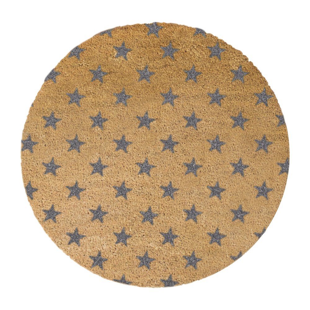Šedá kulatá rohožka z přírodního kokosového vlákna Artsy Doormats Stars, ⌀ 70 cm v:1329624