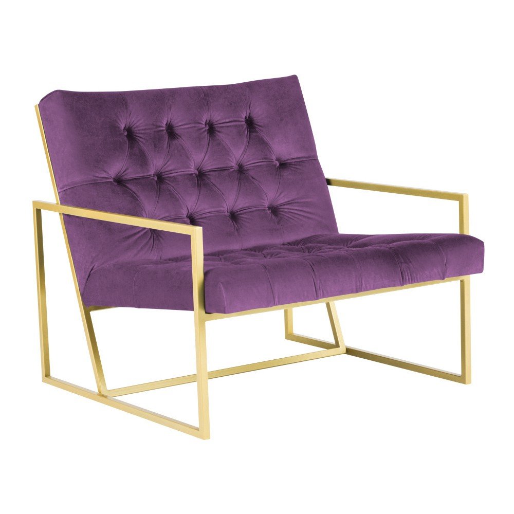 Fialové křeslo s konstrukcí ve zlaté barvě Mazzini Sofas Bono v:984044