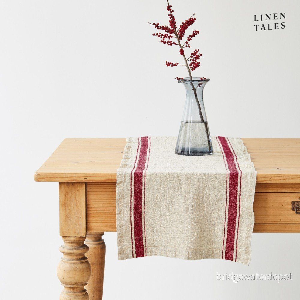 Lněný běhoun na stůl 40x200 cm Red Stripe Vintage – Linen Tales v:1632144