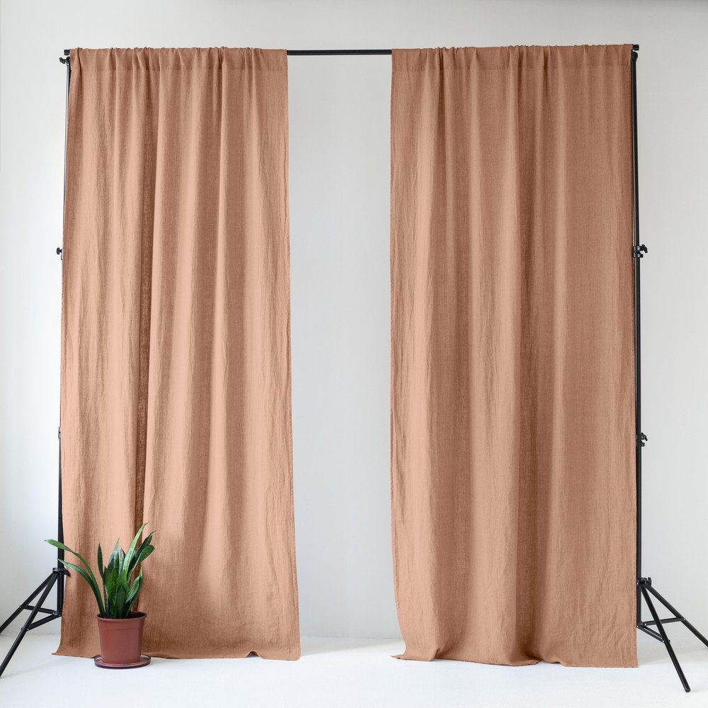 Růžový/hnědý lněný závěs 140x170 cm Cafe Creme – Linen Tales v:1795760