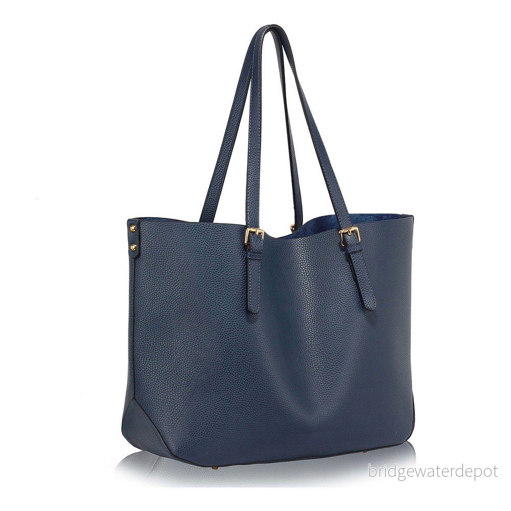 Tmavě modrá kabelka z eko kůže L&S Bags Shopper v:904846