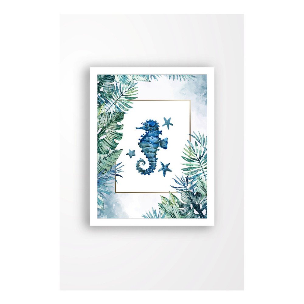 Nástěnný obraz na plátně v bílém rámu Tablo Center Blue Seahorse, 29 x 24 cm v:1290382