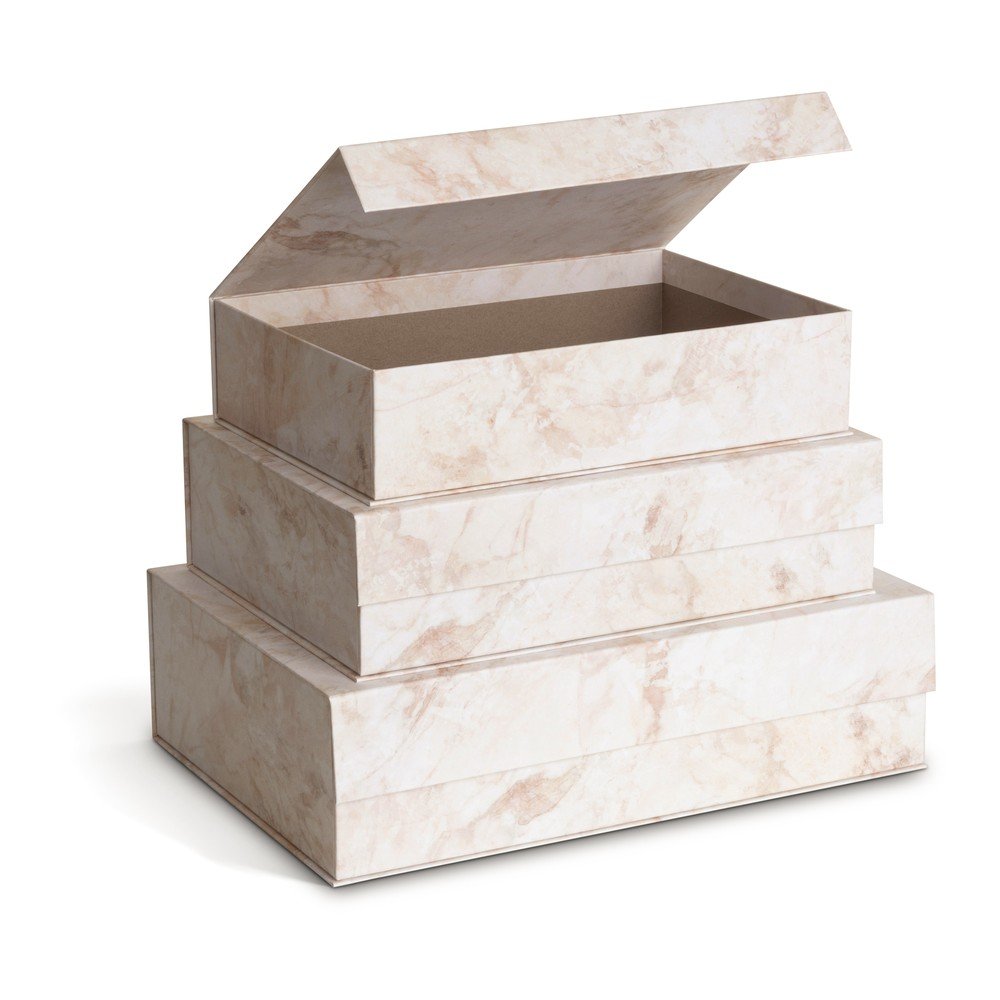 Béžové kartonové úložné boxy v sadě 3 ks s víkem 42,5x29,5x13 cm Kian Paper Laminate – Bigso v:1755758
