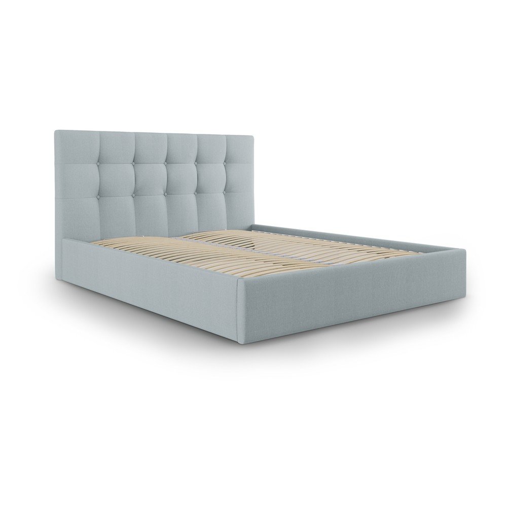 Světle modrá čalouněná dvoulůžková postel s úložným prostorem s roštem 180x200 cm Nerin – Mazzini Beds v:1421037
