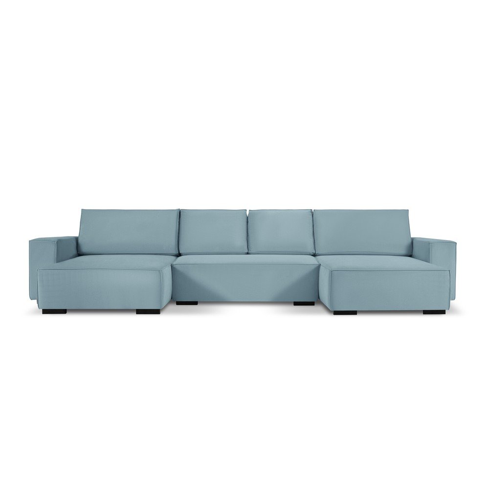 Světle modrá manšestrová rozkládací pohovka do "U" Mazzini Sofas Azalea v:1412767