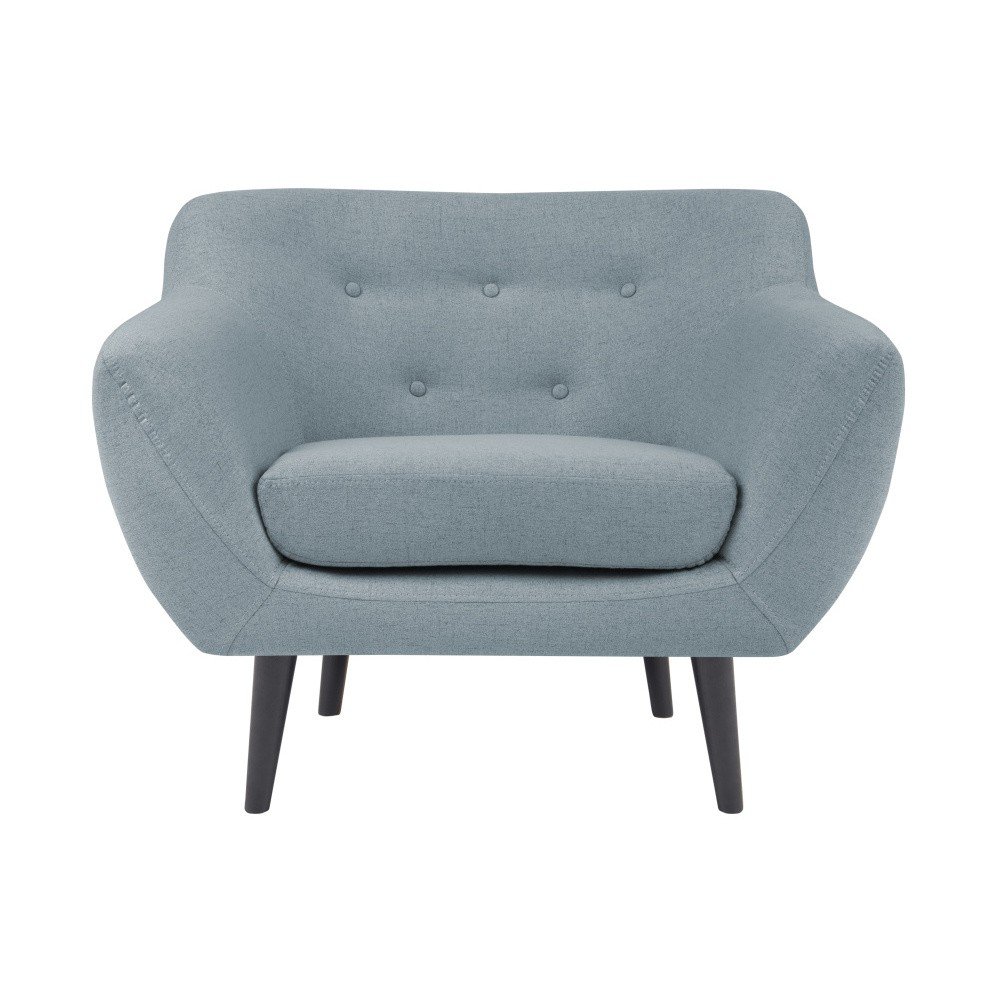 Světle modré křeslo s hnědými nohami Mazzini Sofas Piemont v:811334