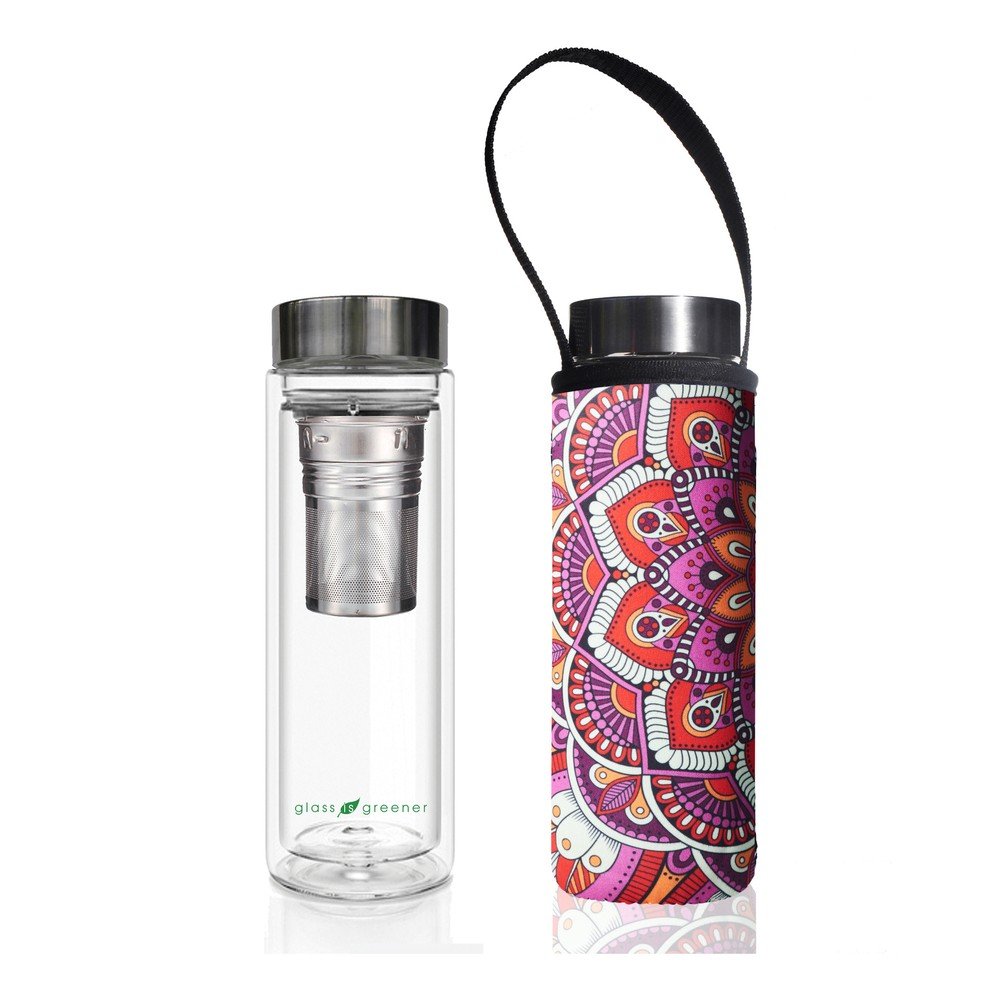 Cestovní termolahev z borosilikátového skla s obalem a sítkem BBBYO Mandala, 500 ml v:1255630
