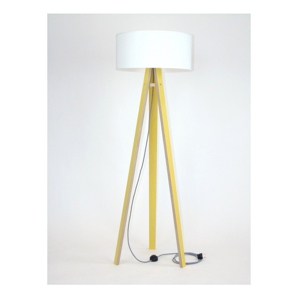 Žlutá stojací lampa s bílým stínítkem a černo-bílým kabelem Ragaba Wanda v:809764