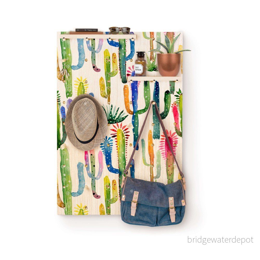 Nástěnka s poličkami z borovicového dřeva Surdic Pegboard Watercolor Cactus v:1079736
